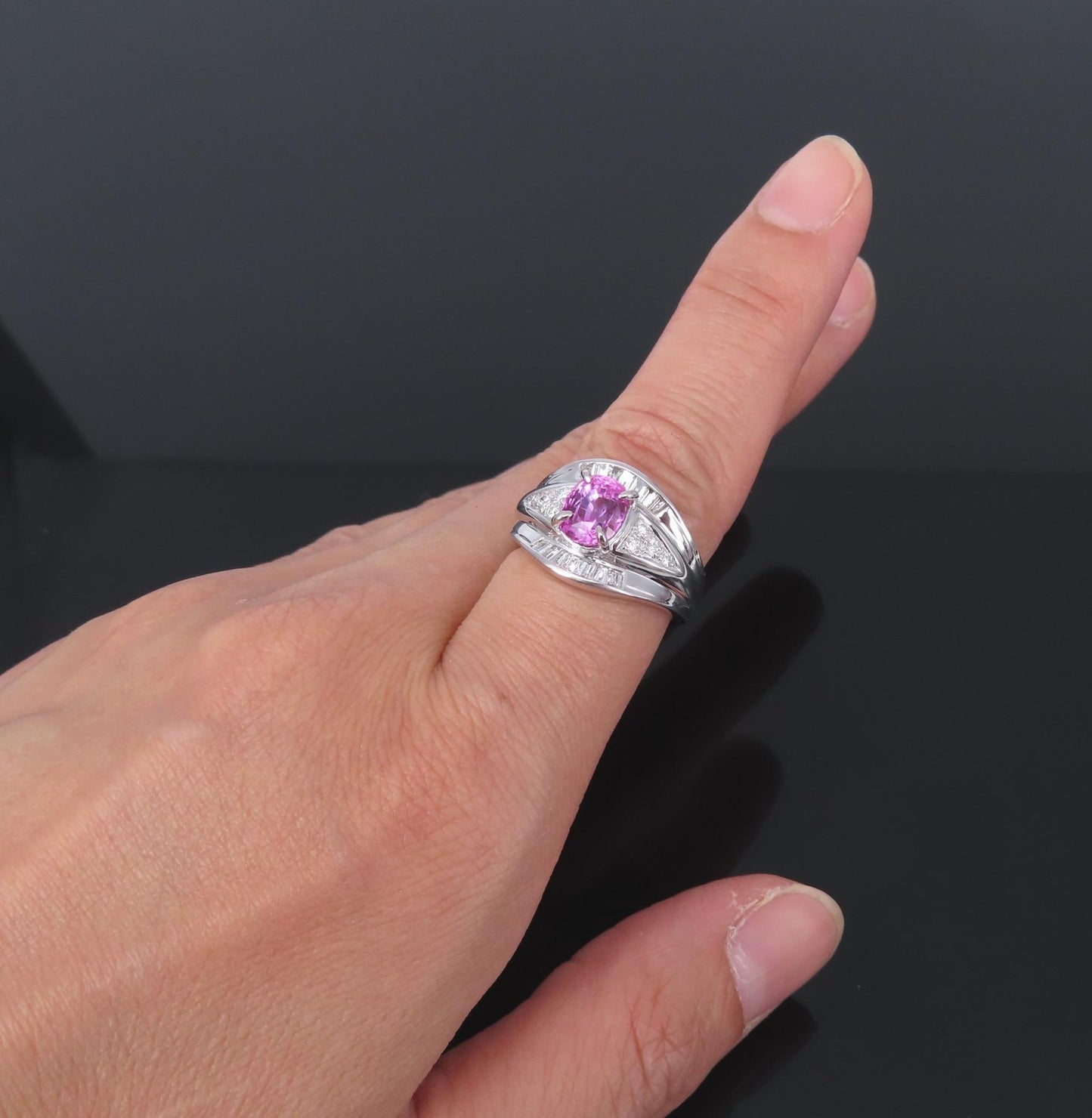 2.12ct Cushion Cut Pink Sapphire & 0.54ct Diamond Ring — GIA Certified, Platinum