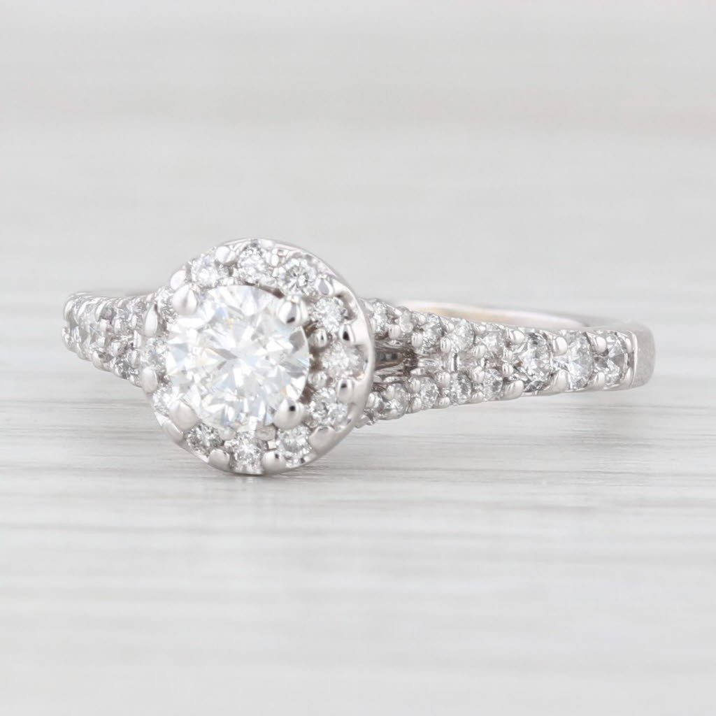 0.52ct Round Brilliant Diamond Halo Engagement Ring — GIA Certified, 14k White Gold