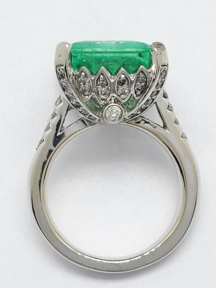 10.10ct Octagonal Emerald Diamond Accent Ring — GIA Certified, 14k White Gold