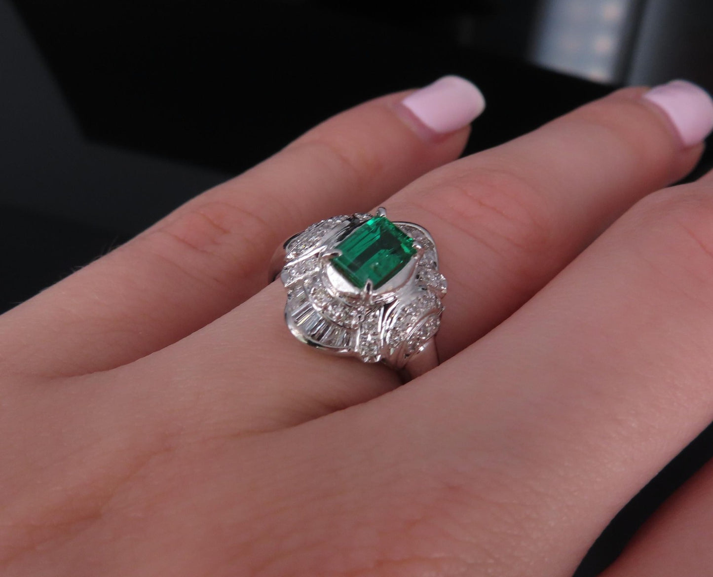 0.61ct Emerald Cut Colombian Emerald & 0.32ct Diamond Ring — GIA Certified, Platinum