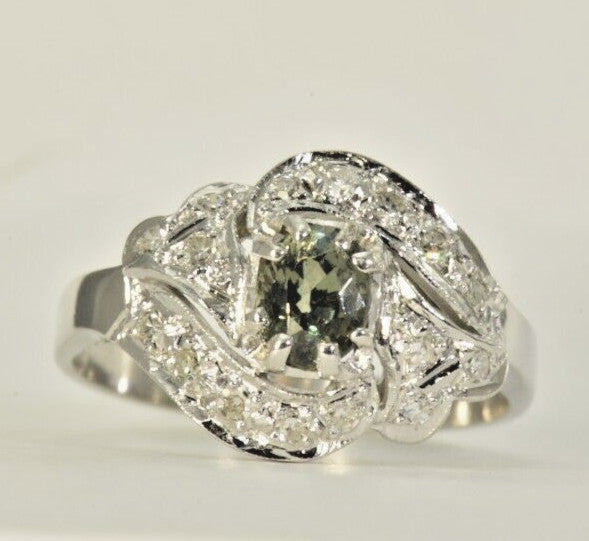 0.76ct Oval Alexandrite Vintage Diamond Ring — GIA Certified, 10k White Gold