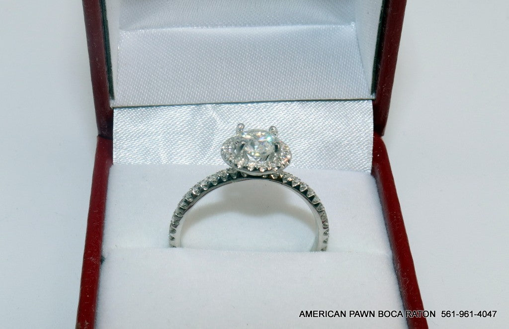 1.05ct Round Brilliant Diamond Halo Engagement Ring — GIA Certified, 18k White Gold