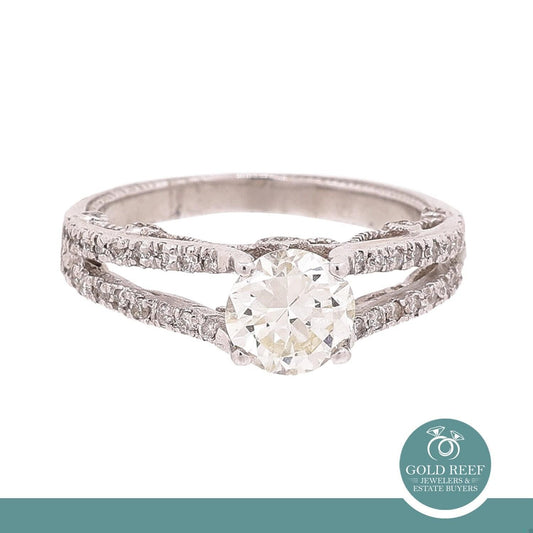 1.01ct Round Brilliant Diamond Solitaire Ring with Accents — GIA Certified, 14k White Gold
