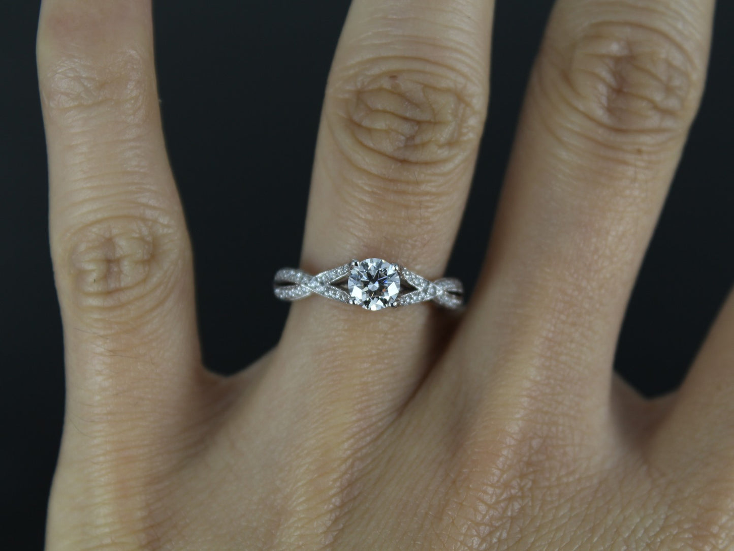 0.50ct Round Brilliant Diamond Twisted Engagement Ring — GIA Certified, 18k White Gold