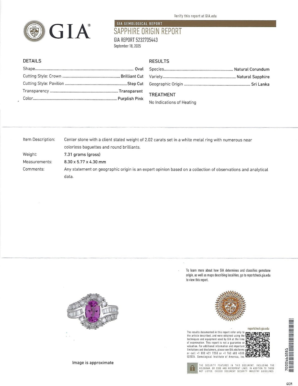 2.02ct Oval Pink Sapphire & 1.00ct Diamond Ring — GIA Certified, Platinum
