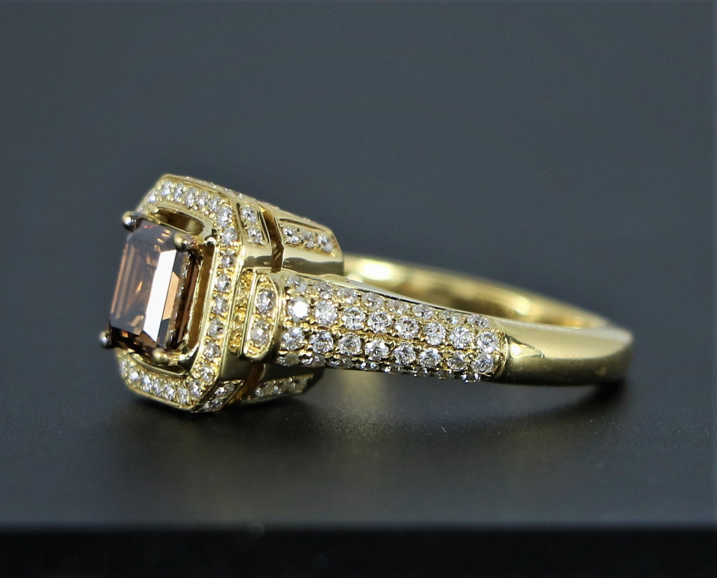1.14ct Emerald Cut Fancy Dark Orangy Brown Diamond Ring — GIA Certified, 18k Yellow Gold