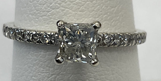 0.73ct Square Modified Brilliant Diamond Engagement Ring — GIA Certified, 14k White Gold