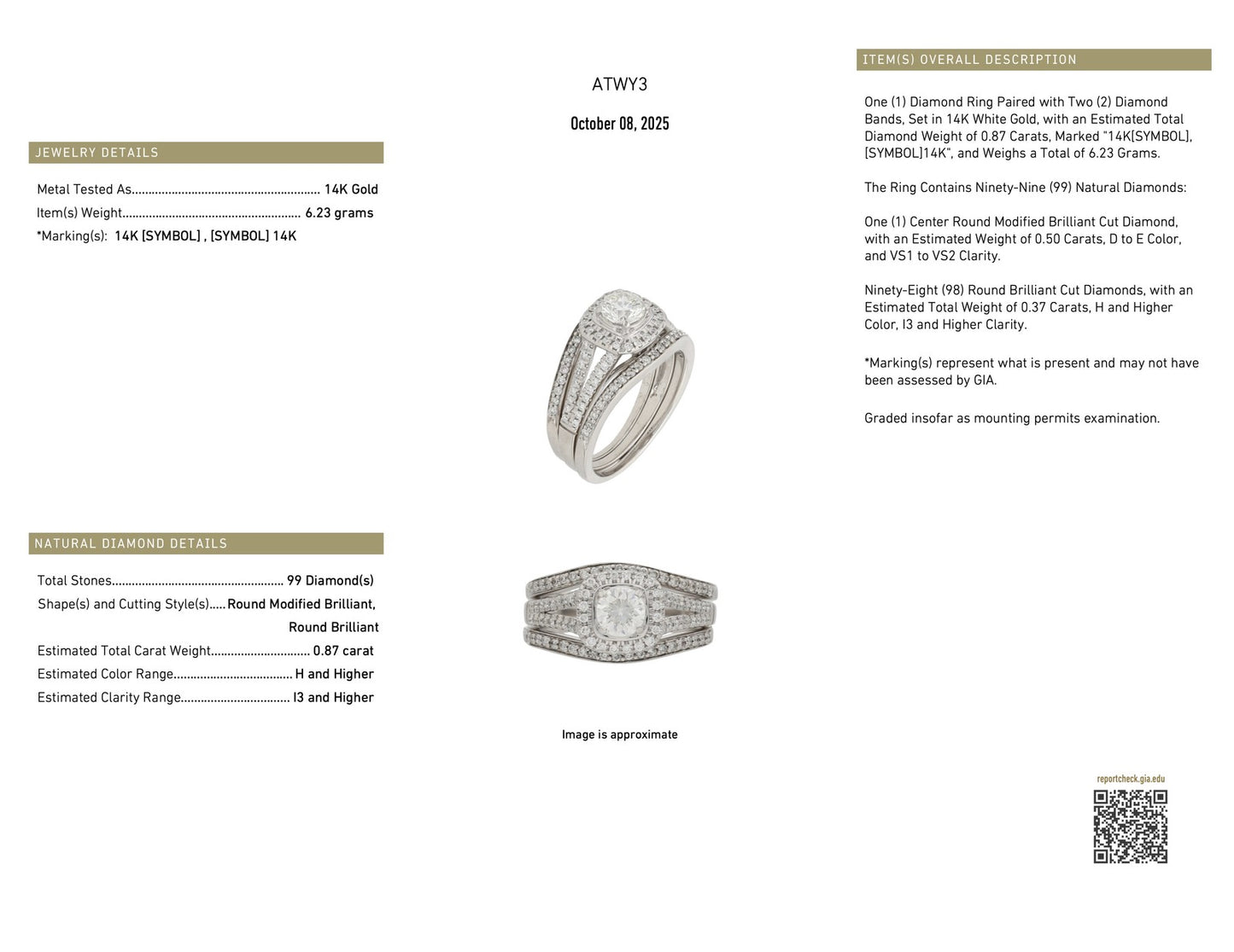 0.87ct Round Brilliant Diamond Halo Wedding Set — GIA Certified, 14k White Gold