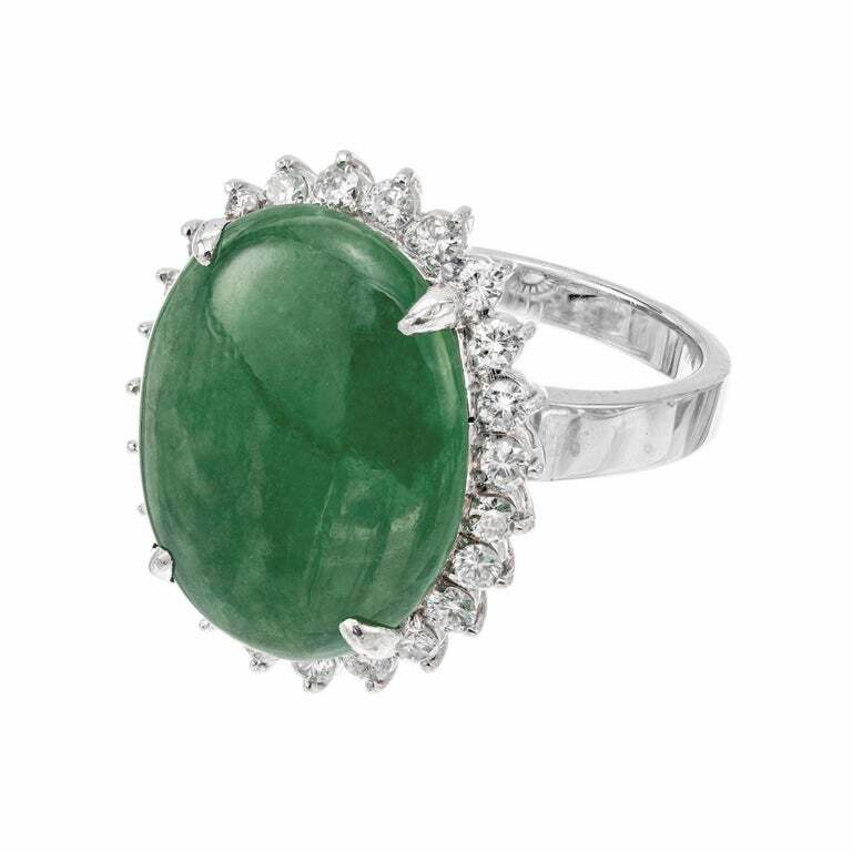 8.95ct Oval Jadeite Jade Diamond Halo Cocktail Ring — GIA Certified, 18k White Gold
