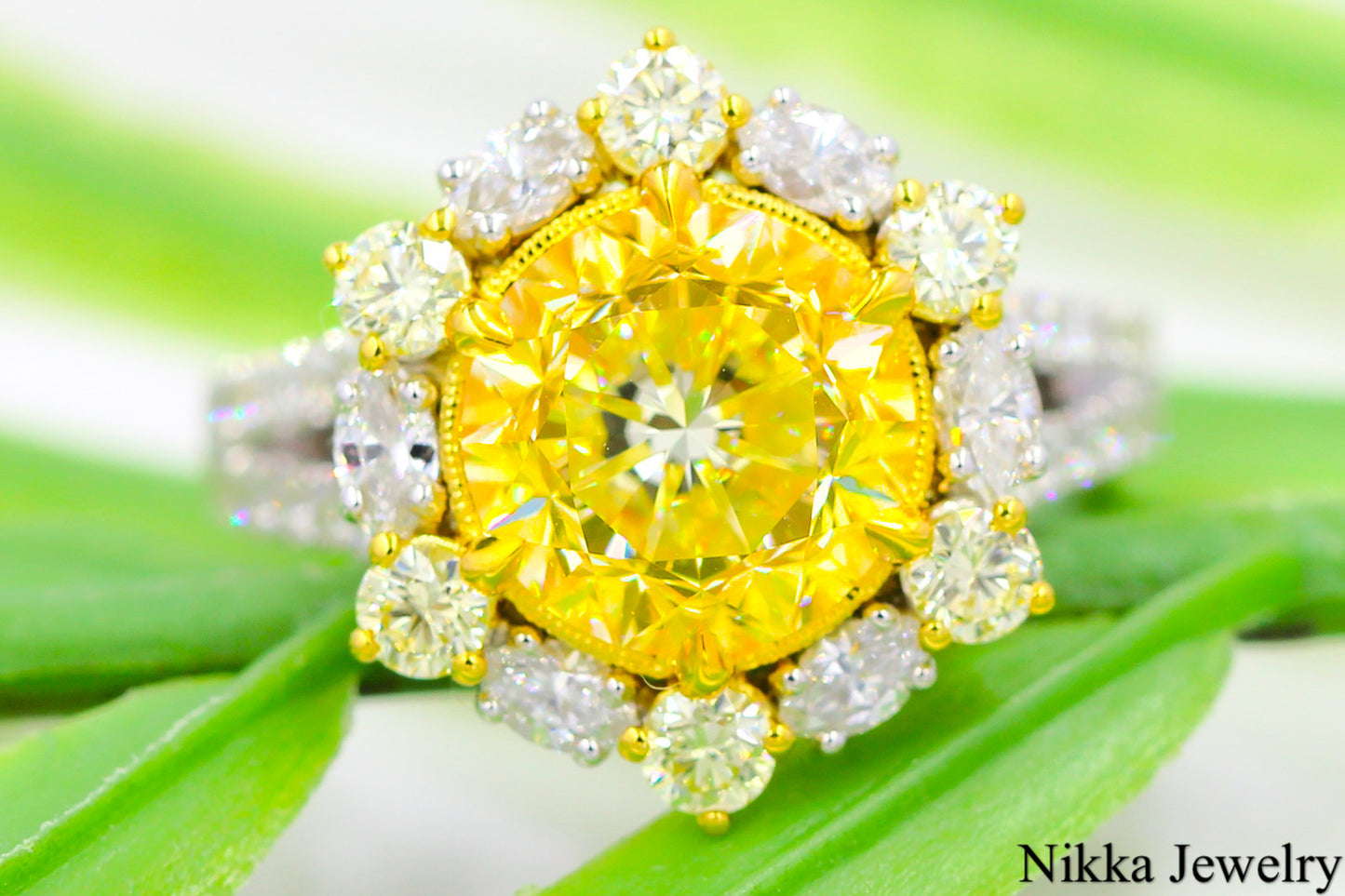 3.82ct Round Brilliant Fancy Yellow Diamond Engagement Ring — GIA Certified, 18k White Gold