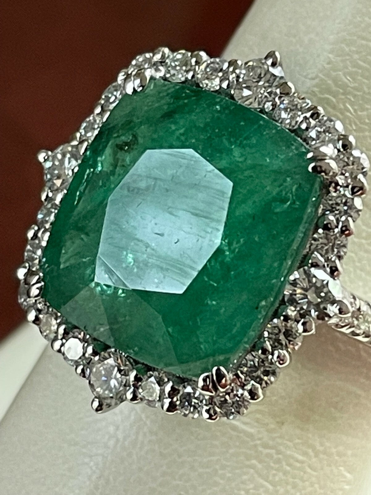 7.26ct Emerald & Diamond Halo Eternity Band Ring — GIA Certified, Platinum