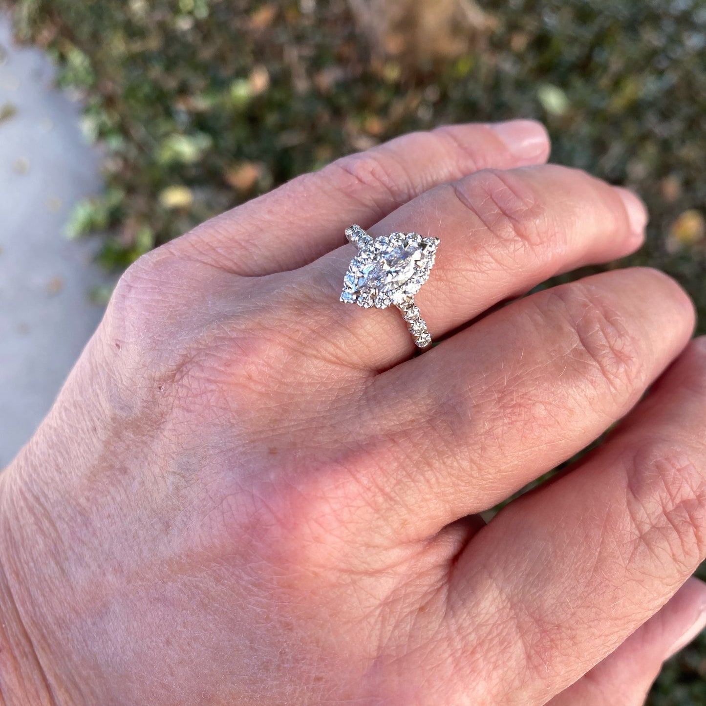 0.76ct Marquise Diamond Halo Engagement Ring — GIA Certified, 14k White Gold