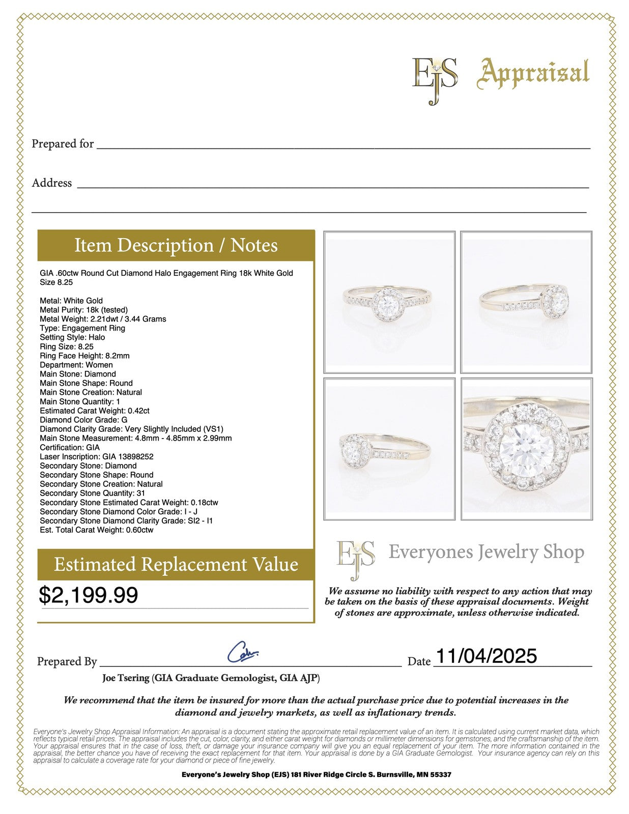 0.60ct Round Brilliant Lab Grown Diamond Ring — GIA Certified, 18k Yellow Gold