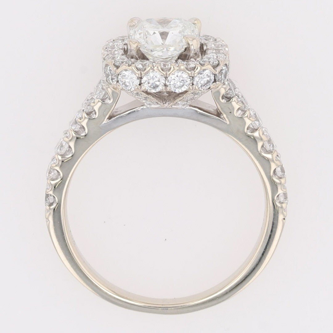 1.97ct Cushion Diamond Halo Engagement Ring — GIA Certified, 14k White Gold