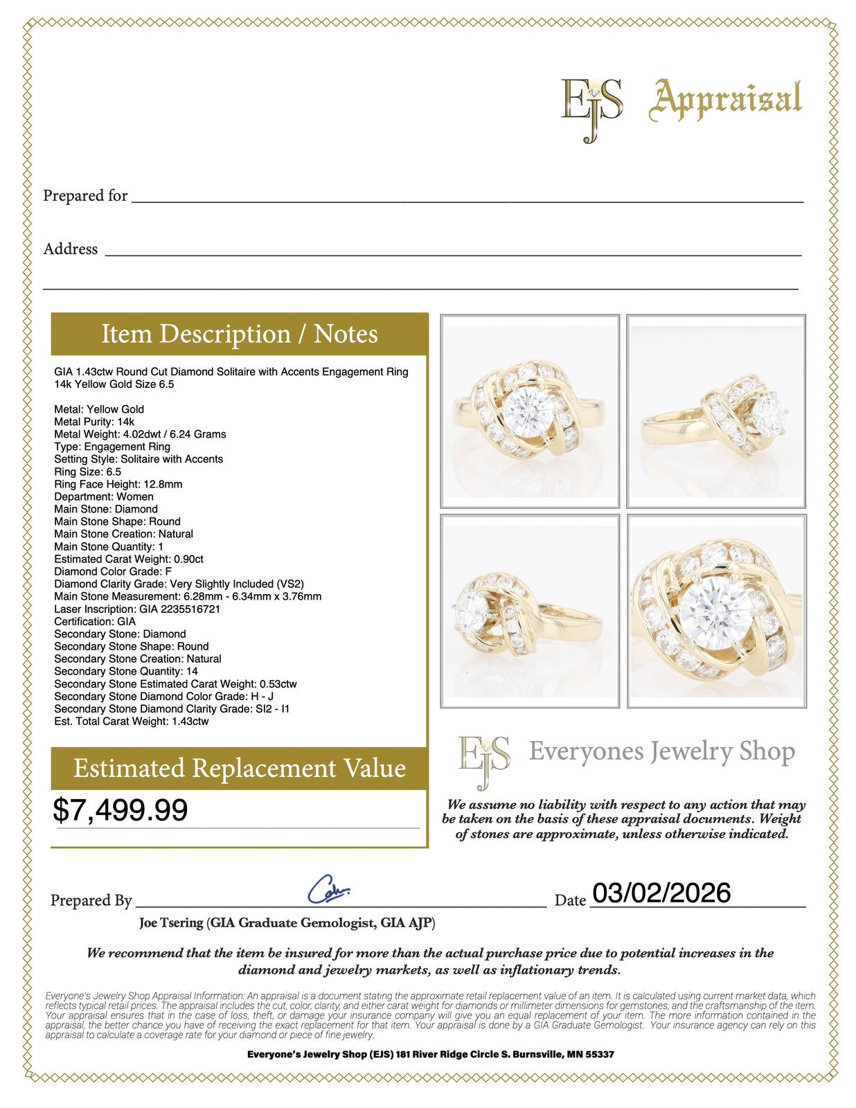1.43ct Round Brilliant Diamond Engagement Ring — GIA Certified, 18K Rose & White Gold