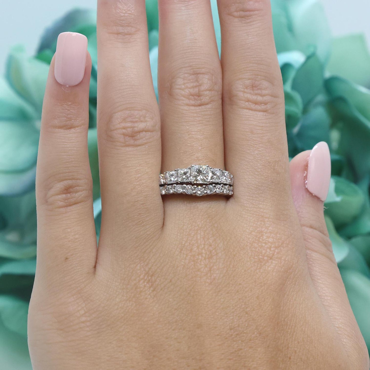 0.47ct Princess Diamond Wedding Ring Set — GIA Certified, 14k & 18k White Gold