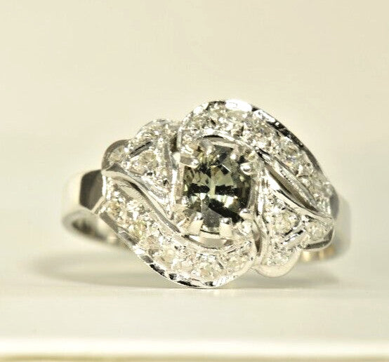 0.76ct Oval Alexandrite Vintage Diamond Ring — GIA Certified, 10k White Gold
