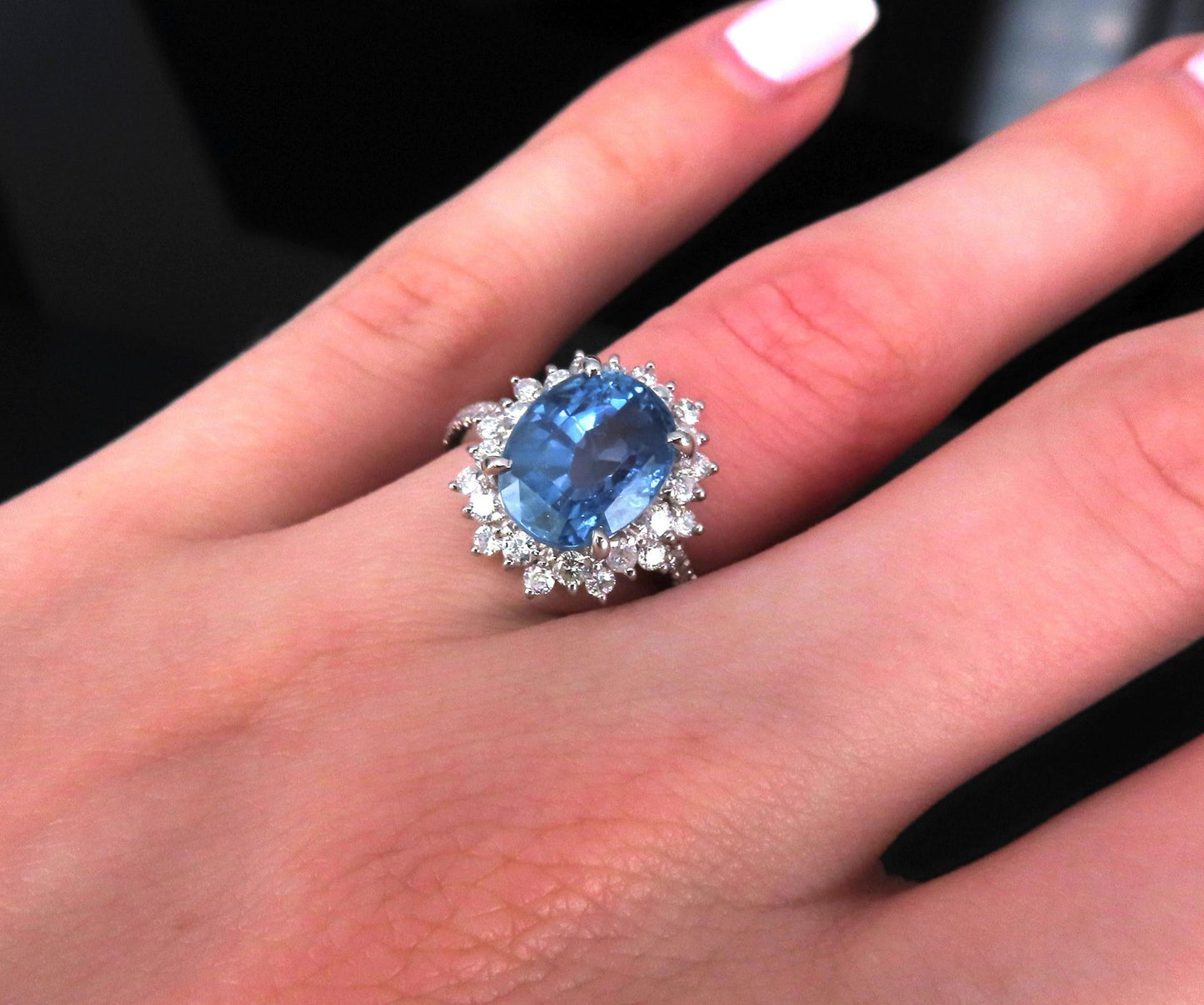 5.05ct Oval Sapphire Diamond Halo Ring — GIA Certified, Platinum