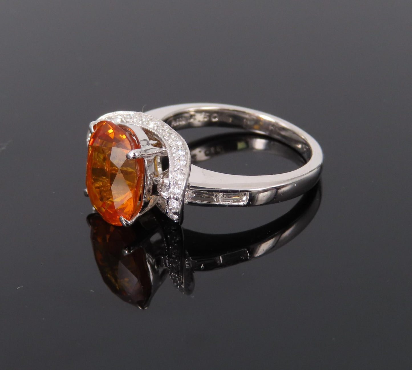 4.49ct Cushion Cut Vivid Orange Sapphire & 0.51ct Diamond Ring — GIA Certified, Platinum