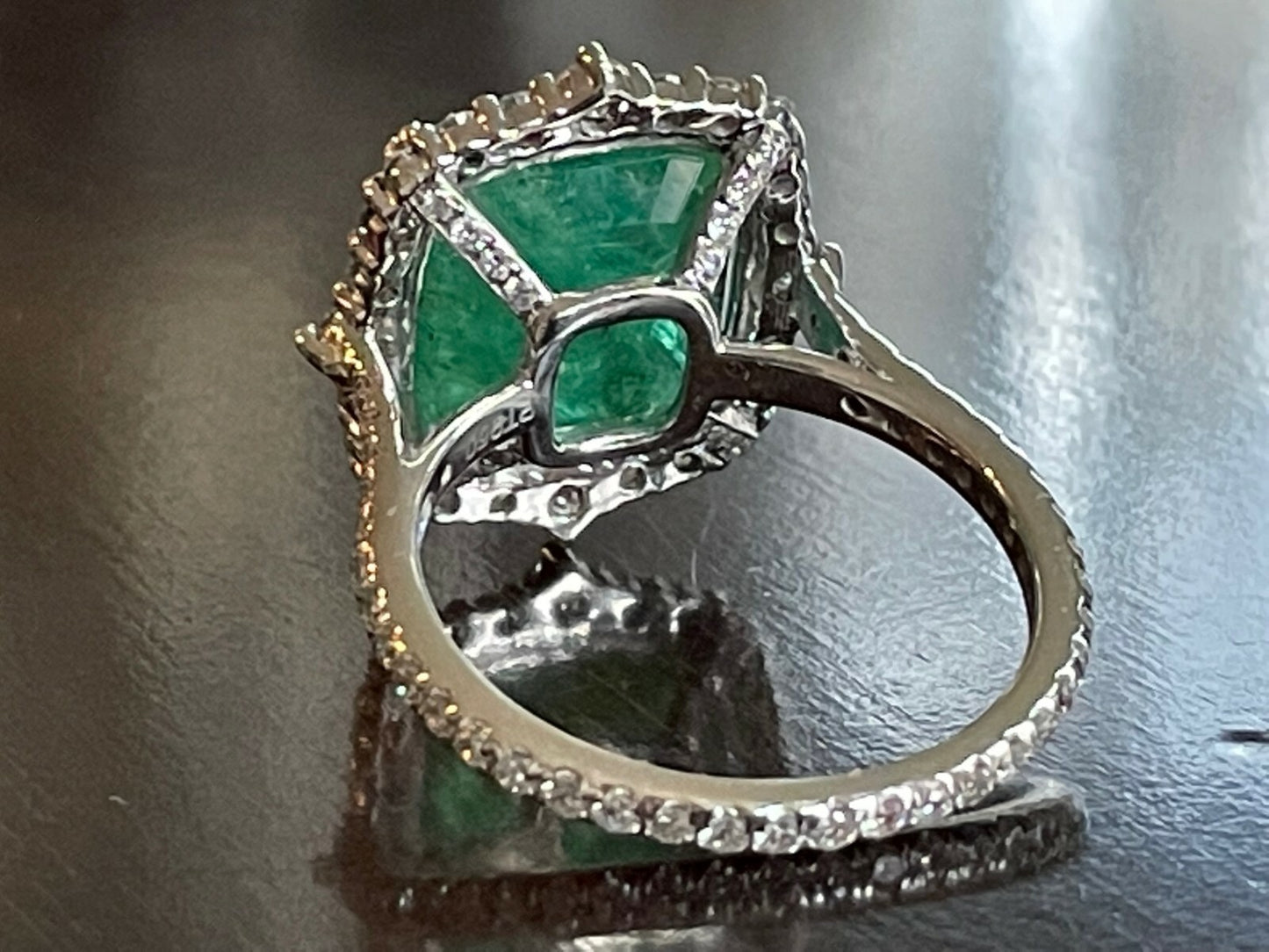 7.26ct Emerald & Diamond Halo Eternity Band Ring — GIA Certified, Platinum