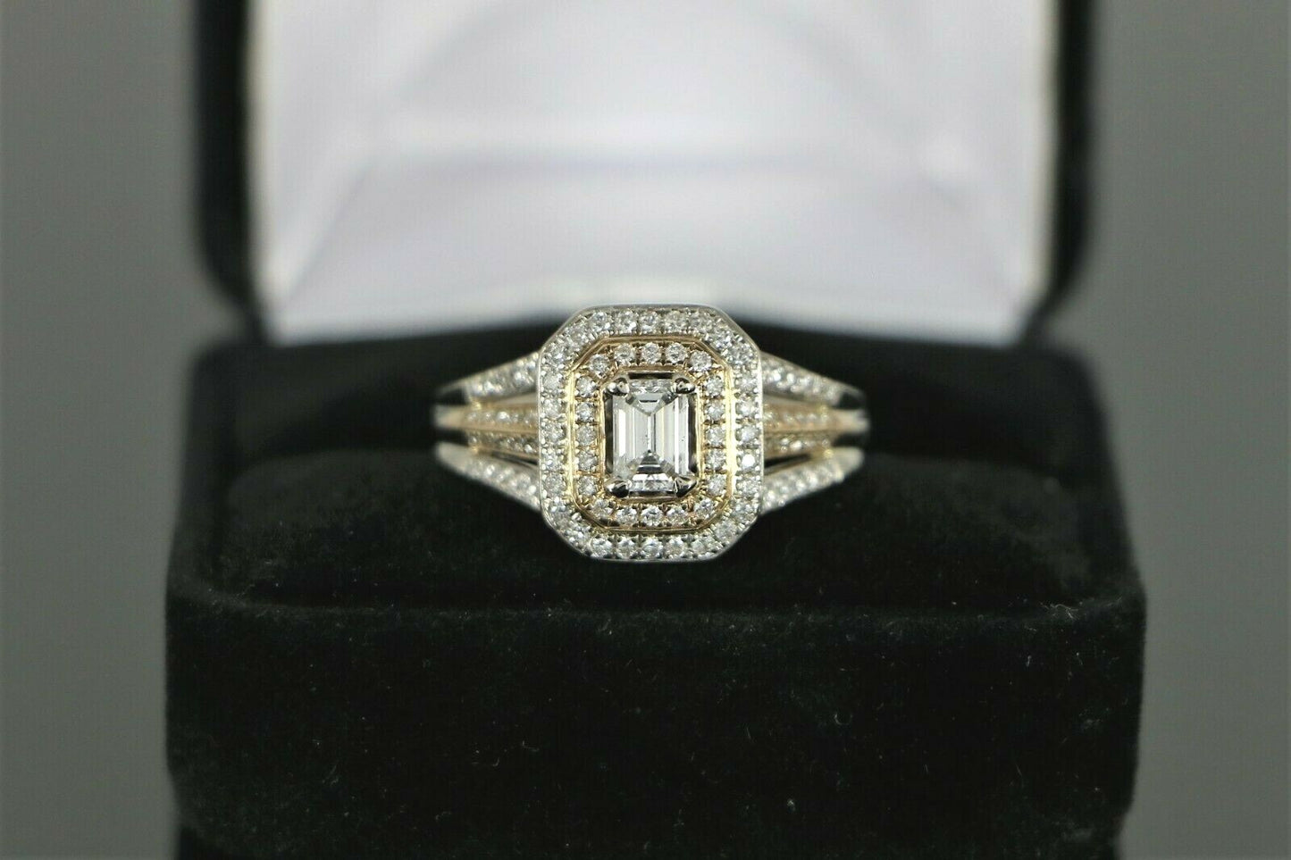 0.50ct Emerald Cut Diamond Double Halo Engagement Ring — GIA Certified, 14k White & Rose Gold