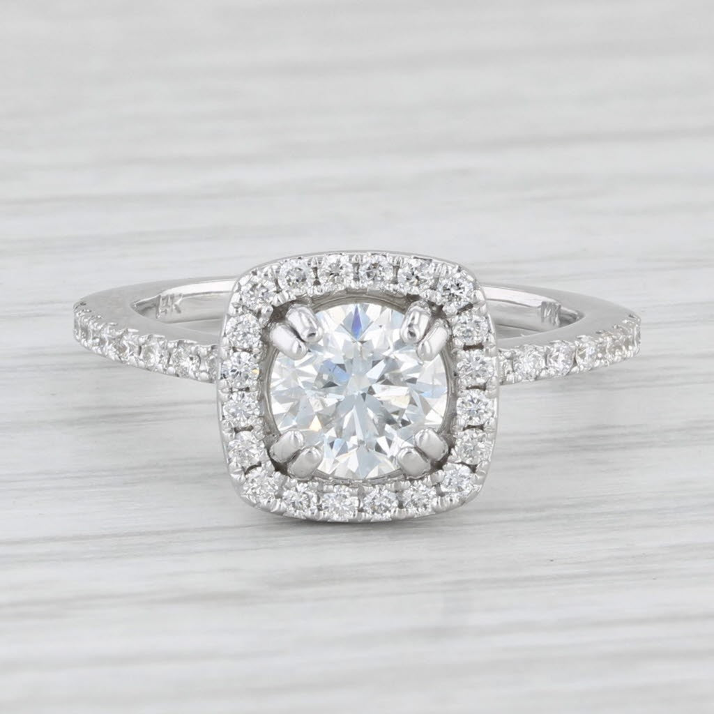 0.90ct Round Brilliant Halo Engagement Ring — GIA Certified, 14k White Gold