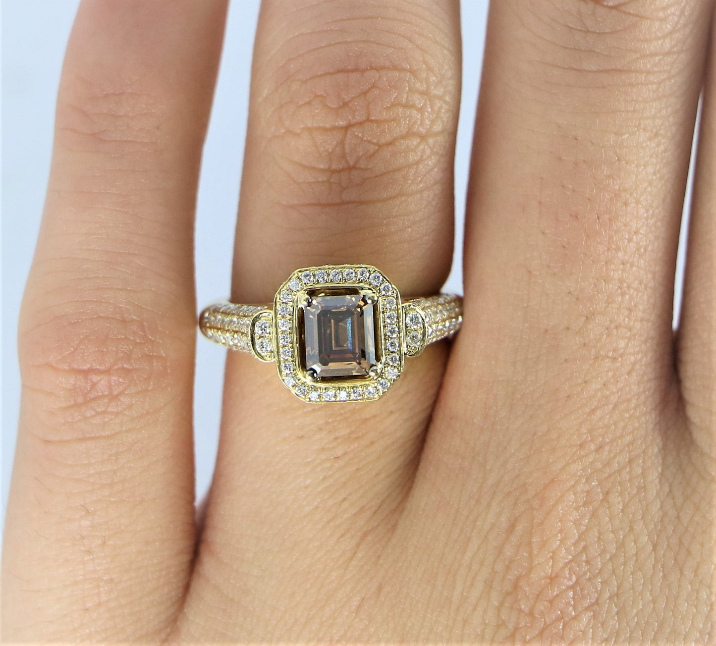 1.14ct Emerald Cut Fancy Dark Orangy Brown Diamond Ring — GIA Certified, 18k Yellow Gold
