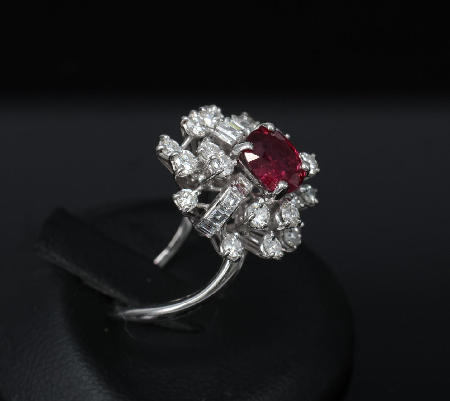 1.67ct Cushion Ruby & 1.50ct Diamond Cocktail Ring — GIA Certified, 18k White Gold