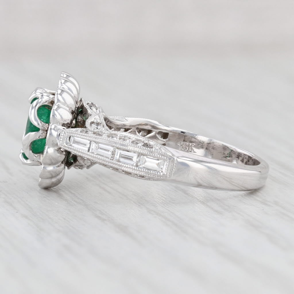 1.12ct Oval Emerald Diamond Halo Engagement Ring — GIA Certified, 18k White Gold