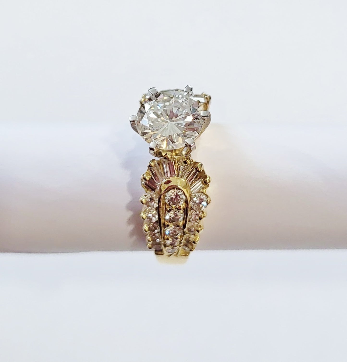1.89ct Round Brilliant Diamond Baguette Ring — GIA Certified, 18k Yellow Gold