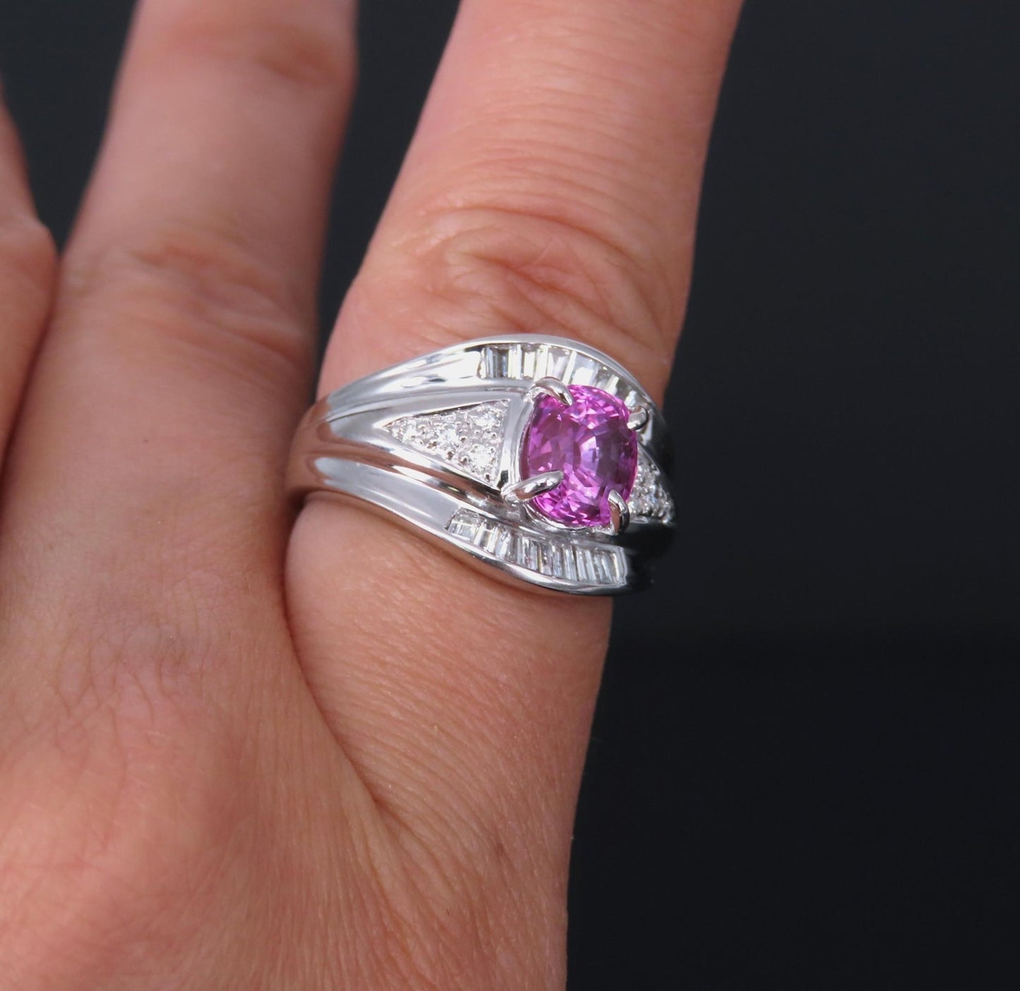 2.12ct Cushion Cut Pink Sapphire & 0.54ct Diamond Ring — GIA Certified, Platinum