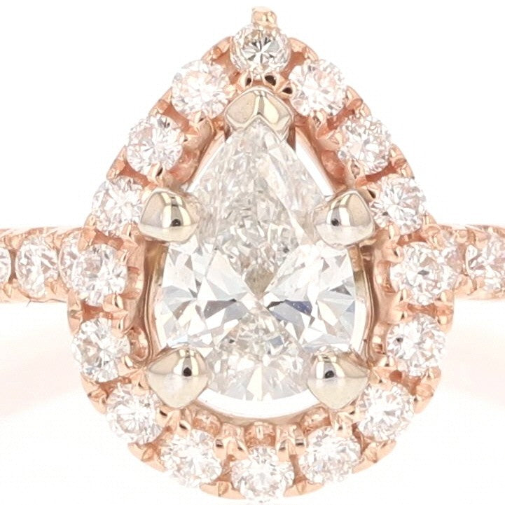 0.85ct Pear Diamond Halo Pavé Engagement Ring — GIA Certified, 14k Rose Gold