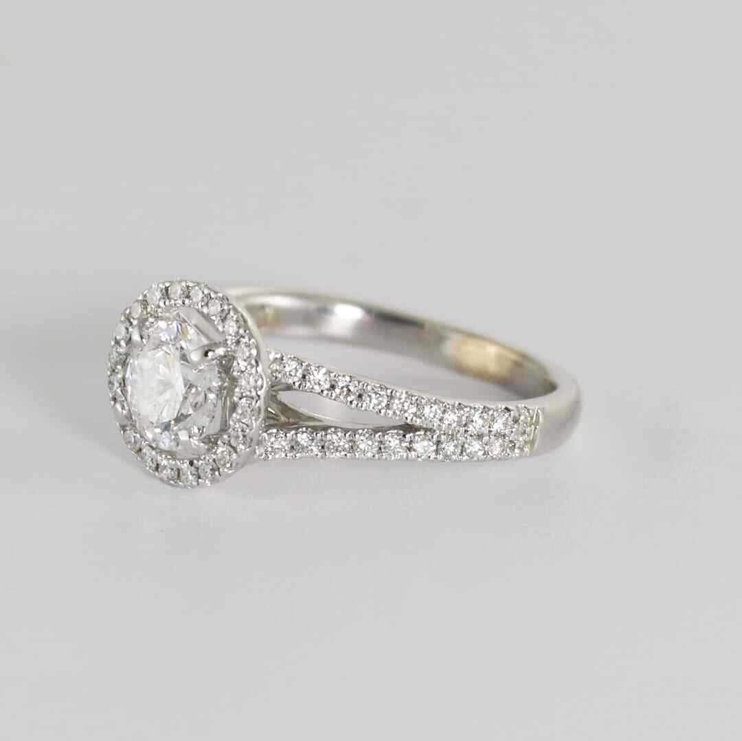 0.67ct Round Brilliant Diamond Halo Ring — GIA Certified, 14k White Gold