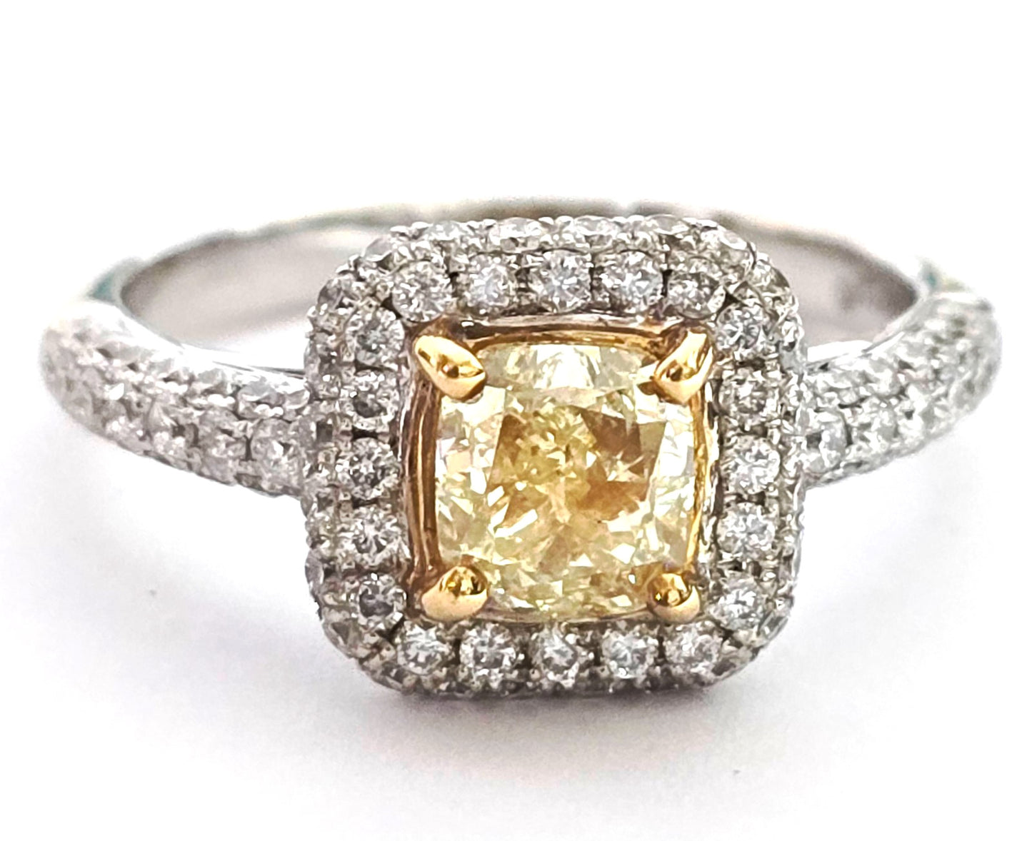 1.01ct Cushion Fancy Light Yellow Diamond Ring — GIA Certified, 18k White Gold