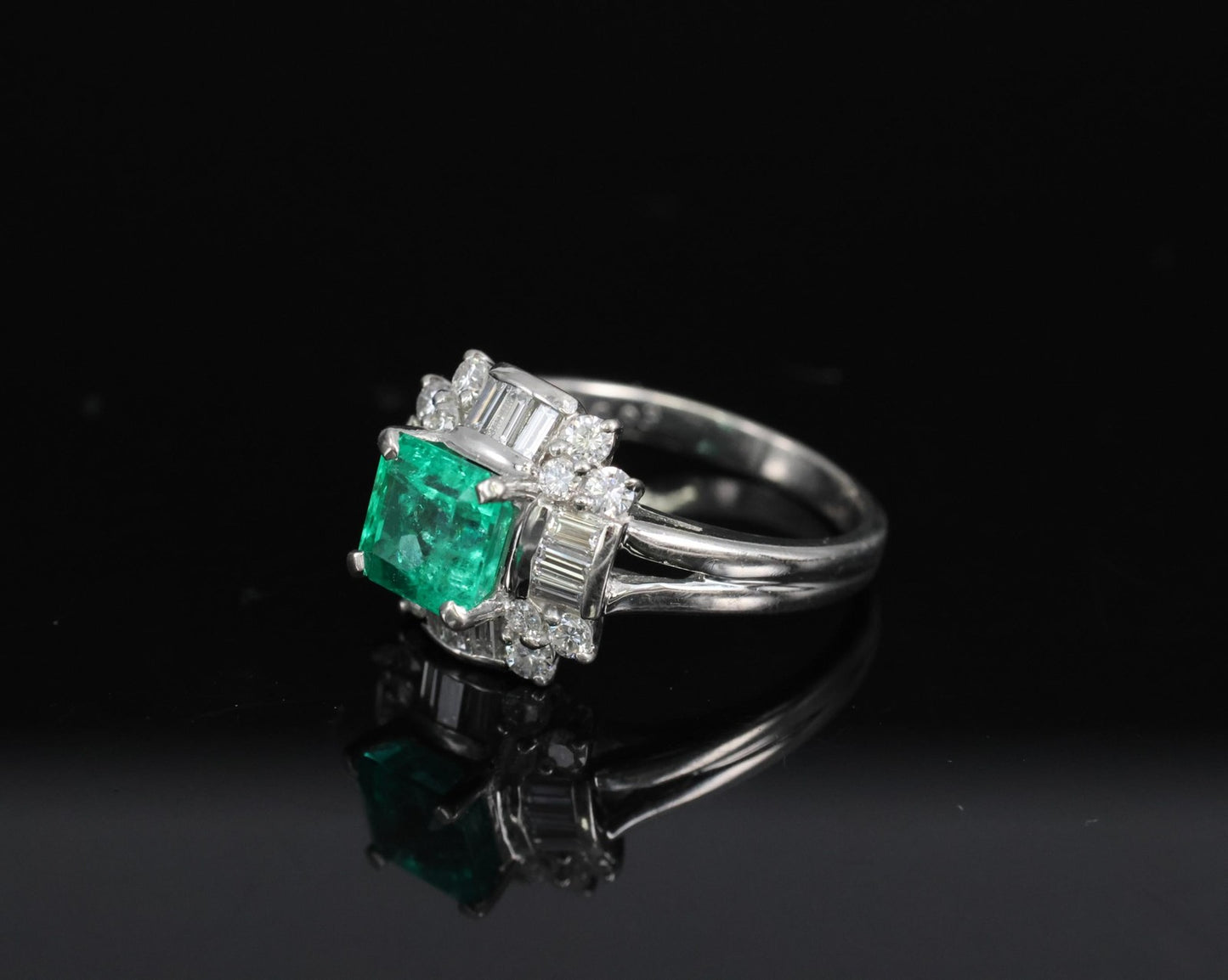 1.22ct Emerald Cut Colombian Emerald & 0.63ct Diamond Ring — GIA Certified, Platinum