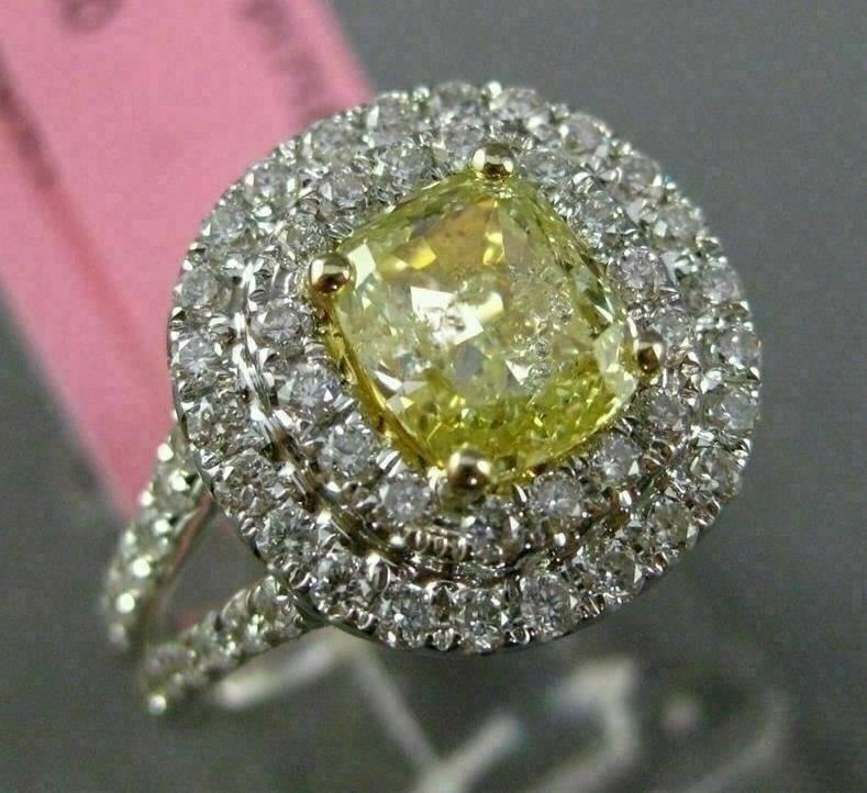 2.16ct Cushion Diamond Double Halo Engagement Ring — GIA Certified, 18k Two-Tone Gold