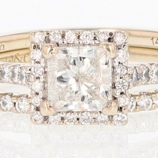 1.36ct Princess Diamond Halo Wedding Set — GIA Certified, 14k White Gold