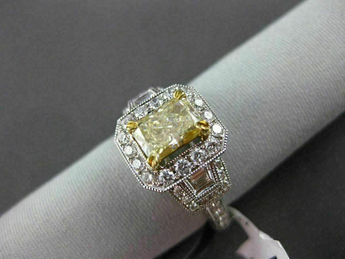 2.04ct Fancy Yellow Diamond 3-Stone Halo Ring — GIA Certified, 18k Two-Tone Gold