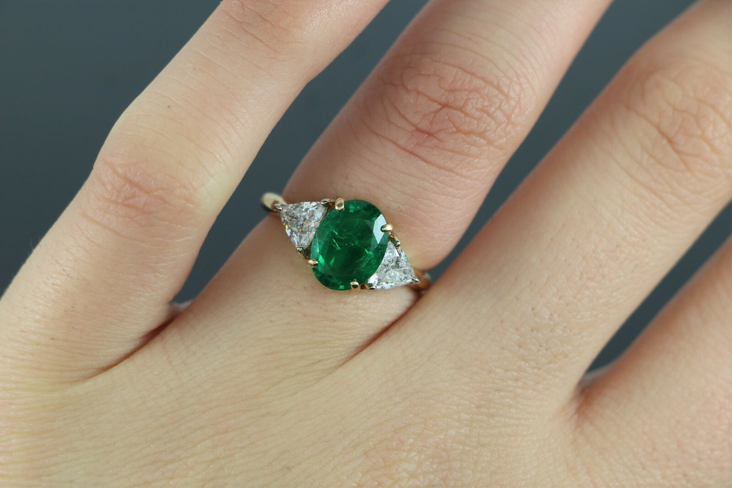 3.08ct Oval Green Emerald Diamond Cocktail Ring — GIA Certified, 18k Yellow Gold