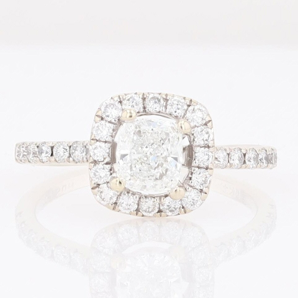 1.13ct Cushion Diamond Halo Engagement Ring — GIA Certified, 14k White Gold