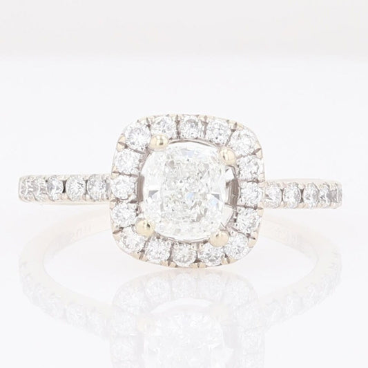 1.13ct Cushion Diamond Halo Engagement Ring — GIA Certified, 14k White Gold