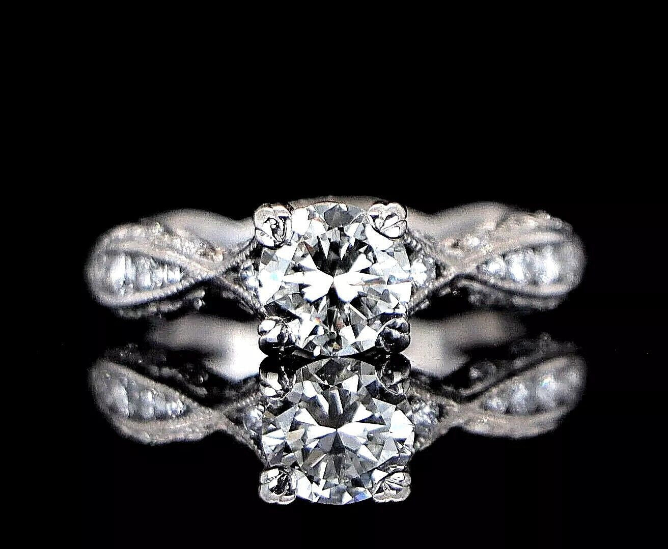 0.86ct Round Brilliant Diamond Crescent Engagement Ring — GIA Certified, 18k White Gold