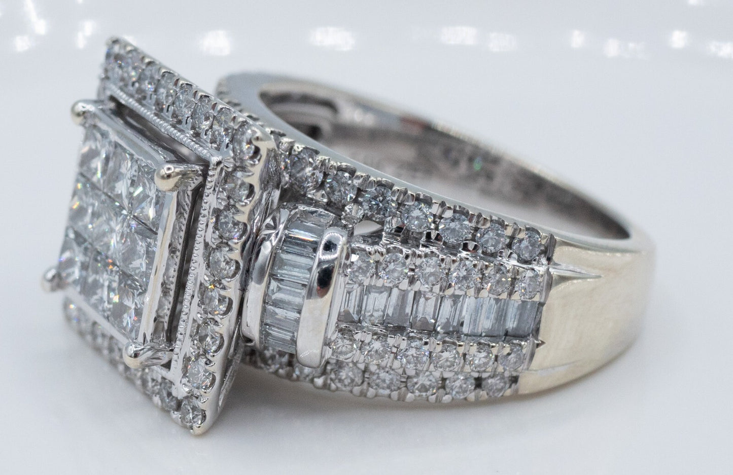 3.19ct Princess Cut Diamond Halo Wedding Set — GIA Certified, 14k White Gold