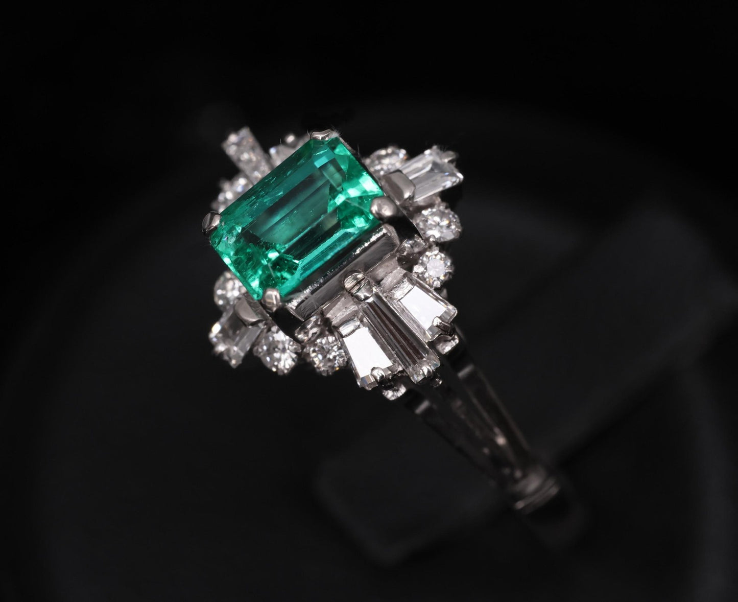 0.91ct Emerald Cut Colombian Emerald & Diamond Cocktail Ring — GIA Certified, Platinum