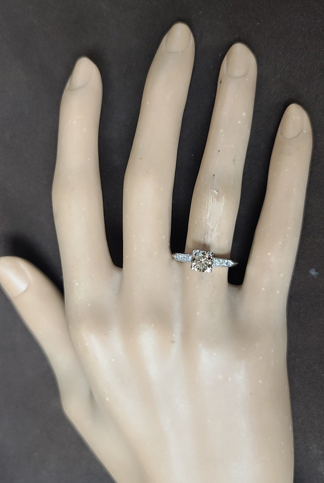 0.71ct Round Brilliant Champagne Diamond Vintage Ring — GIA Certified, Platinum