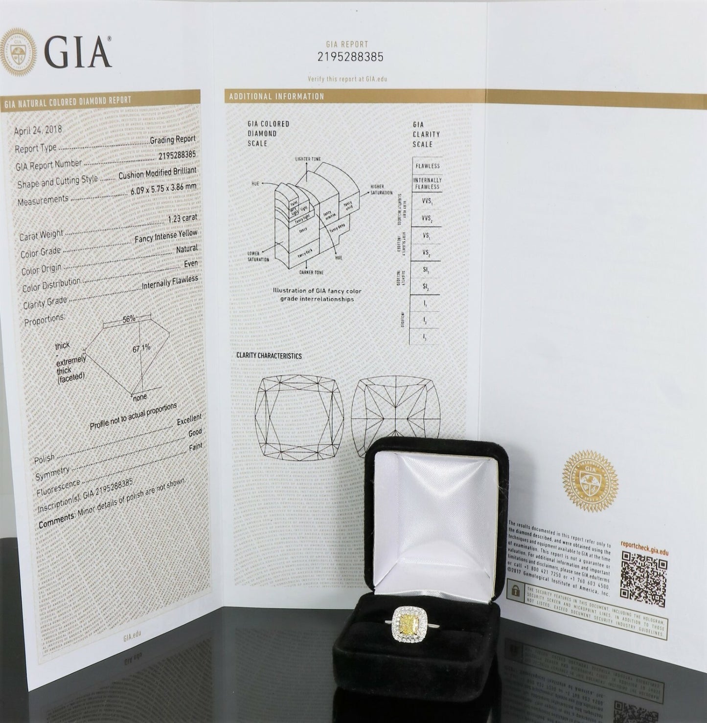 1.23ct Cushion Modified Brilliant Fancy Intense Yellow Diamond Engagement Ring — GIA Certified, Platinum & 18K Gold