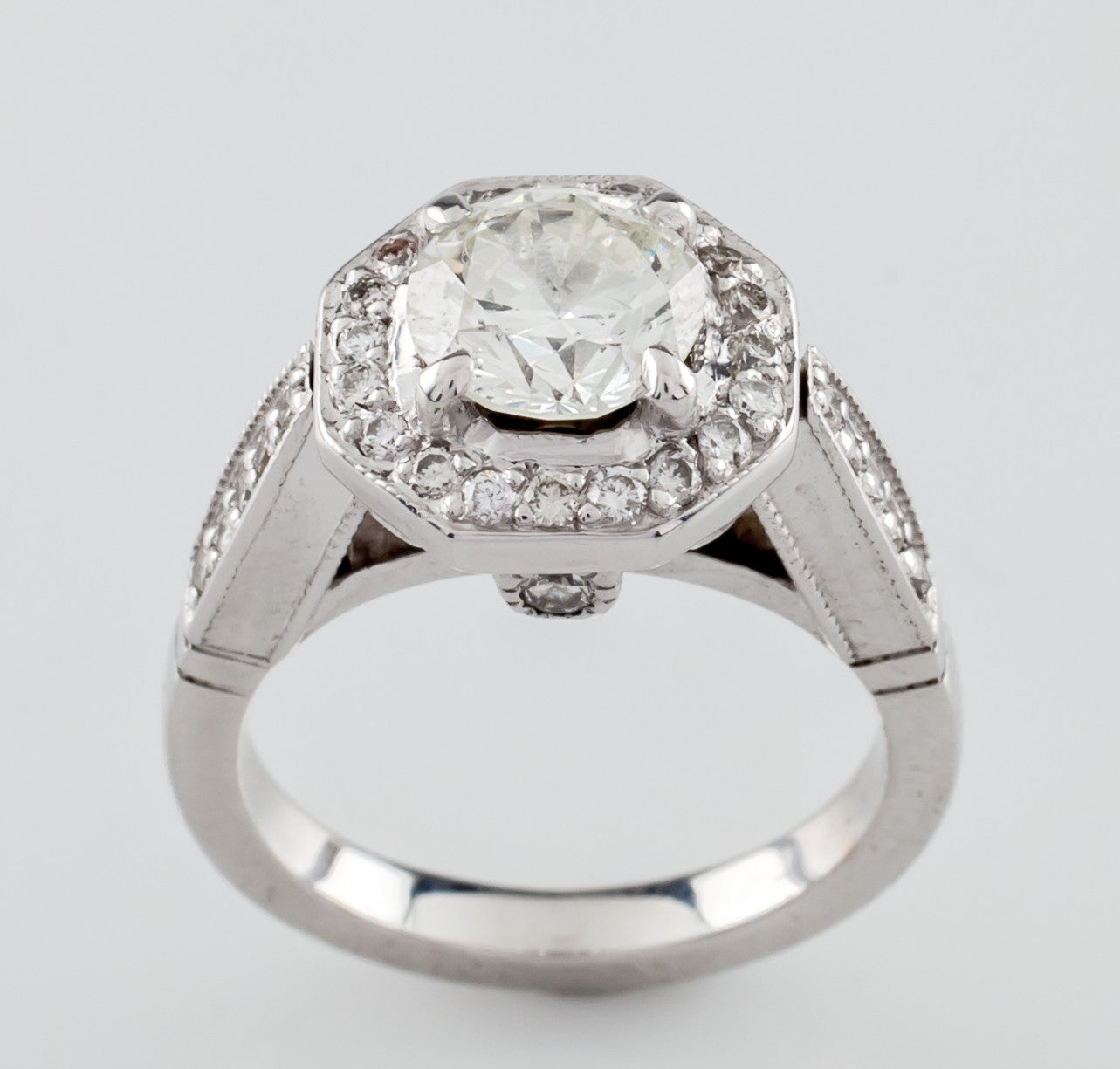 1.91ct Round Brilliant Diamond Halo Engagement Ring — GIA Certified, 18k White Gold