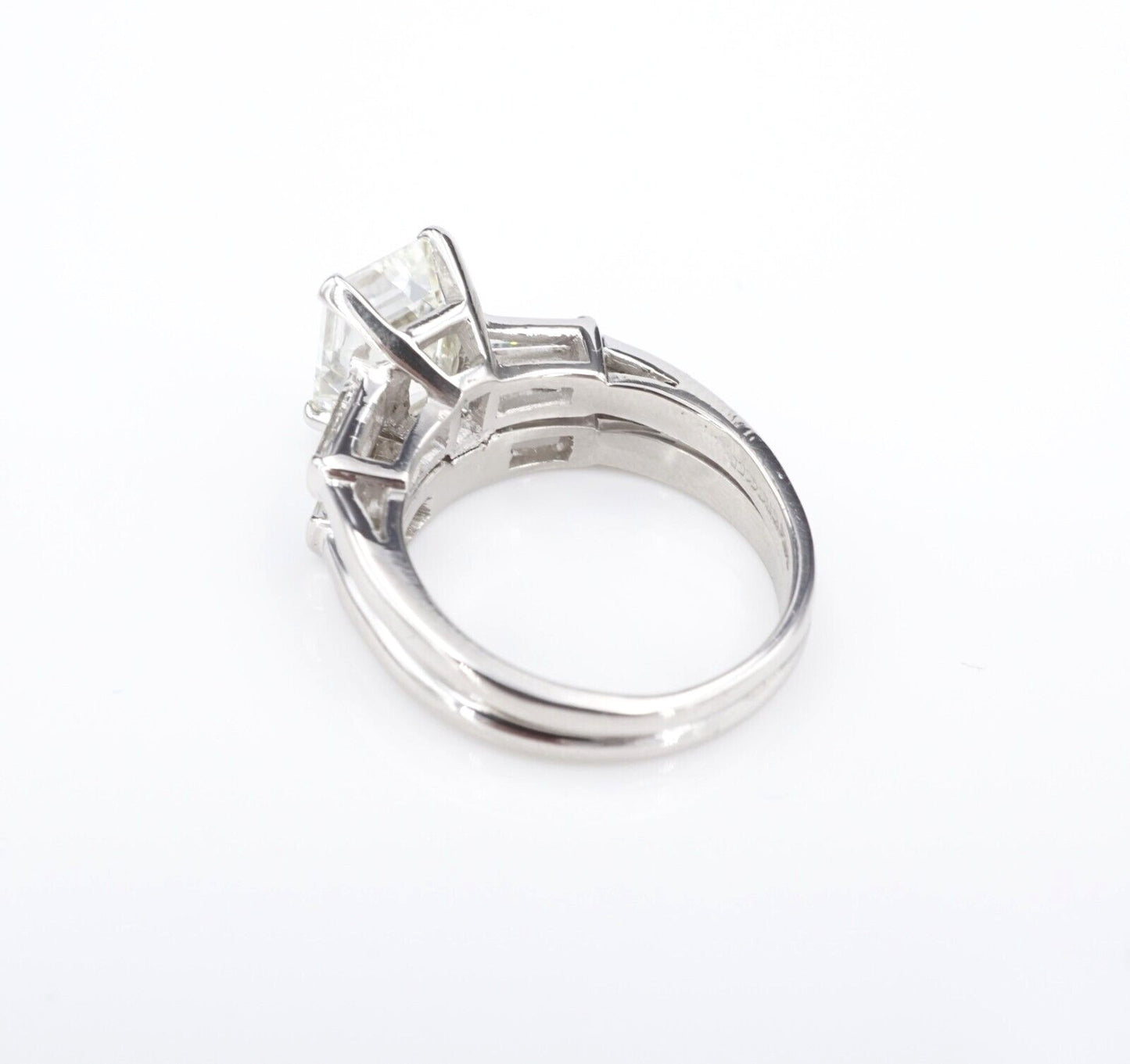 2.08ct Emerald Cut Diamond 3-Stone Engagement Ring & Band — GIA Certified, Platinum