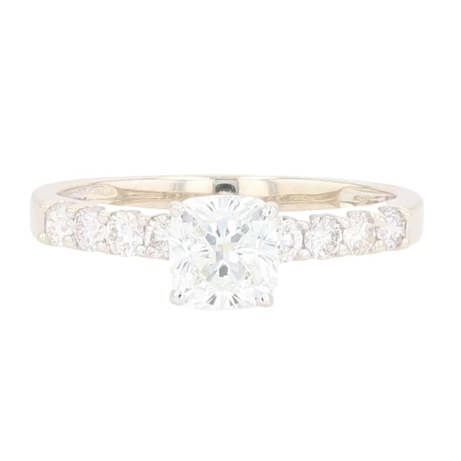 1.36ct Cushion Diamond Solitaire with Accents Ring — GIA Certified, 14k White Gold