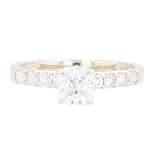 1.36ct Cushion Diamond Solitaire with Accents Ring — GIA Certified, 14k White Gold